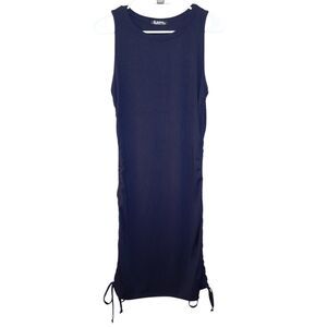 BTFBM Dress Navy Blue Women Size M Bodycon Ribbed Sleeveless Tank Dress Ruched